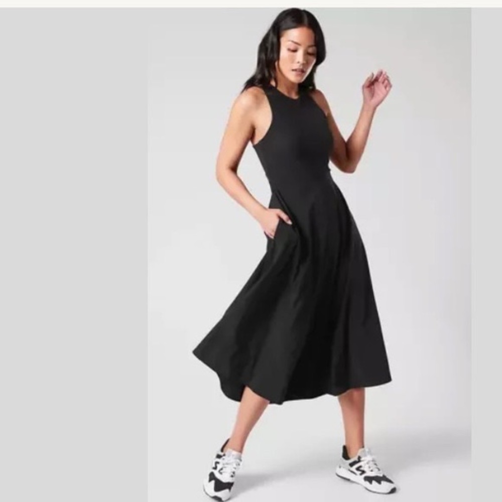 Athleta Black Sleeveless A-Line Midi Dress